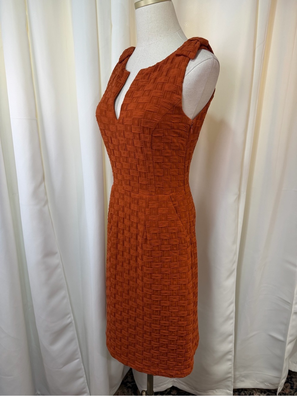 Tabitha Burnt Orange Basketweave Textured Knit Sleeveless Dress Size 0 - Picture 8 of 16